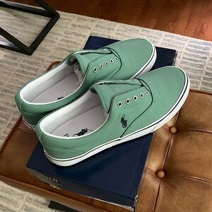 Polo by Ralph Lauren Thornton Green Canvas, stringless sneaker.